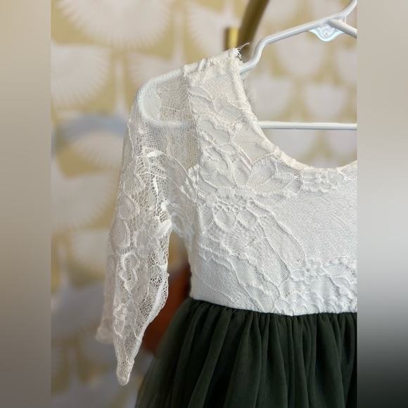 Olive Green tulle flower girl dress, Fall Flower Girl Dress, rustic lace, boho - Picture 5 of 11